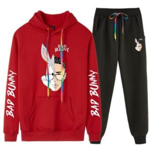 Bad Bunny Red Black Kangaroo Tracksuit
